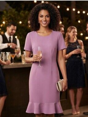 ​Anthony Richards Mauve Ruffle Hem Midi Cocktail Dress Size 14P Petite Wedding G